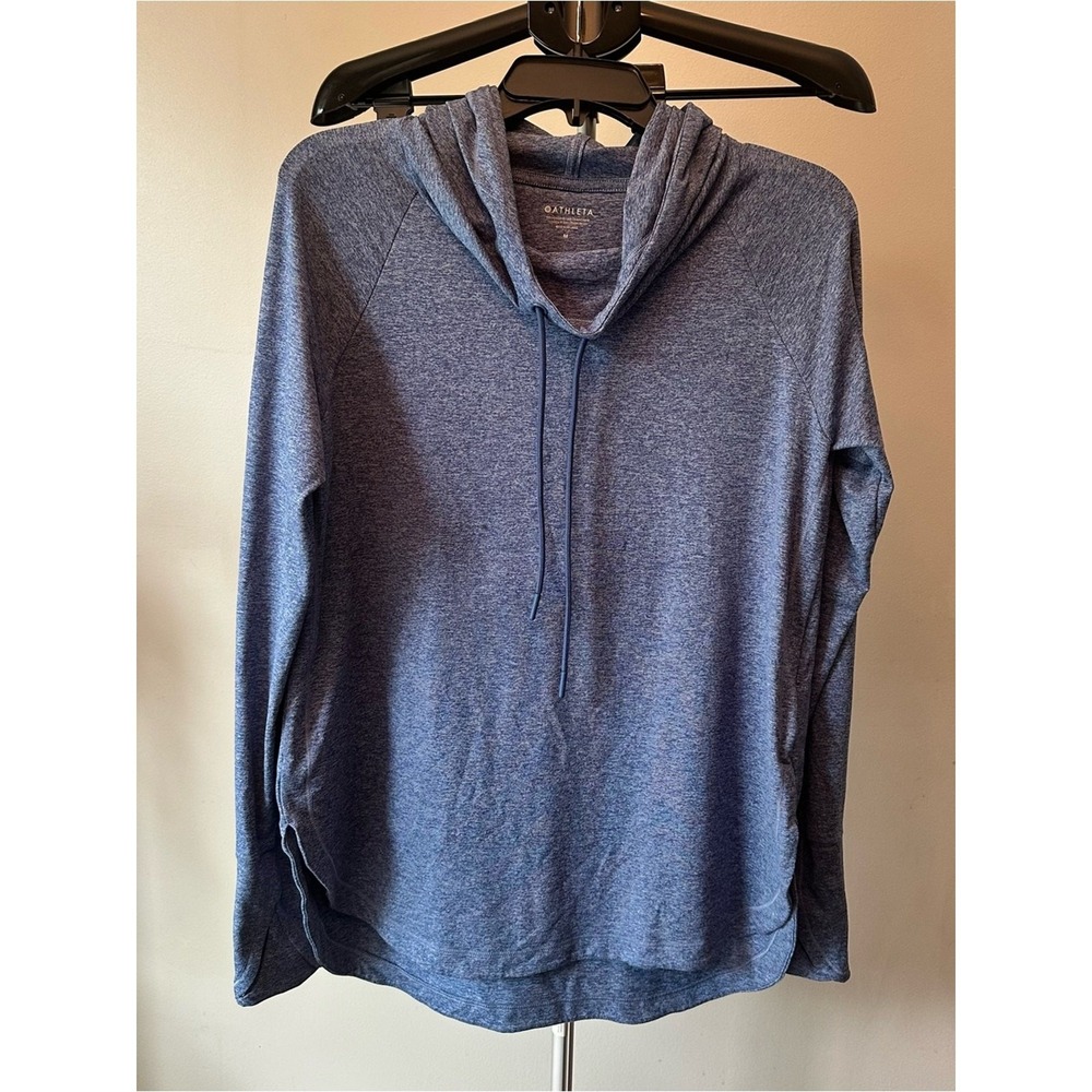 Athleta Uptempo Hoodie Womens M Blue Heathered Cowl Neck Thumbholes Yoga‎ Cozy